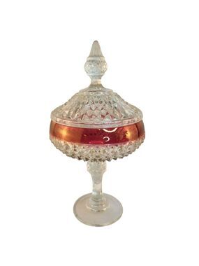 Vintage, Red Ruby Flash, Indiana Glass, Diamond Point, Compote with Lid,